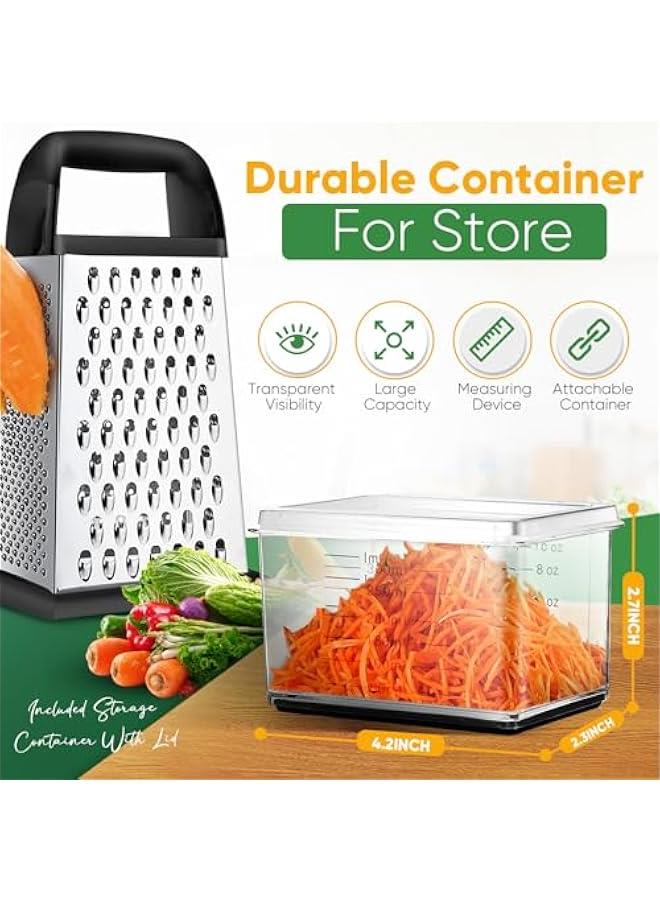 Cheese Grater With Container Professional Box Grater with 4 Sides Stainless Steel Graters Handheld for Kitchen Dishwasher Safe Food Shredder for Parmesan, Vegetables, Ginger - Image 5